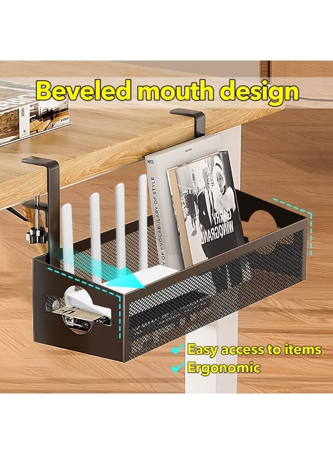 Under Desk Cable Management Tray, Hanging Mesh Wire Organizer Rack for Office & Home Desk, No-Drill Easy Install Under Table Storage Shelf - Image 1